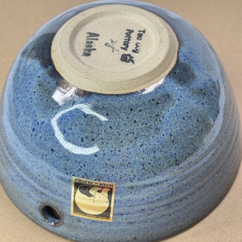 Two Dog Pottery Alaska Bowl Noodle Chopstick Blue Speckled Glazed Ceramic Swirl - Picture 10 of 14